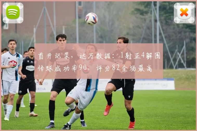 首开记录，达万数据：1射正4解围传球成功率90，评分82全场最高